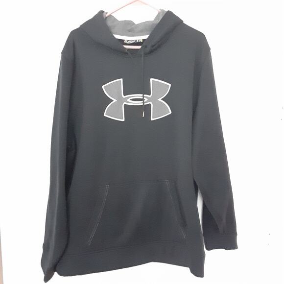 Under Armor Hoodie Mens XXL 2XL Black Loose Fit Big Logo Sweater Pocket - Picture 1 of 8